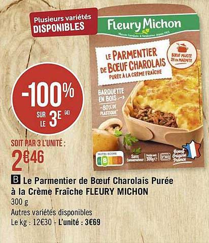 le parmentier de bœuf charolais purée à la crème fraîche fleury michon