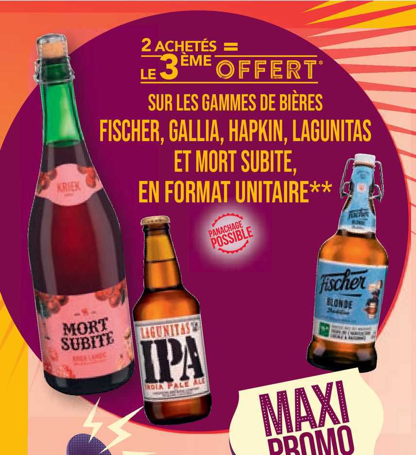 les gammes des bières fischer, gallia, hapkin, lagunitas et mort subite, en format unitaire