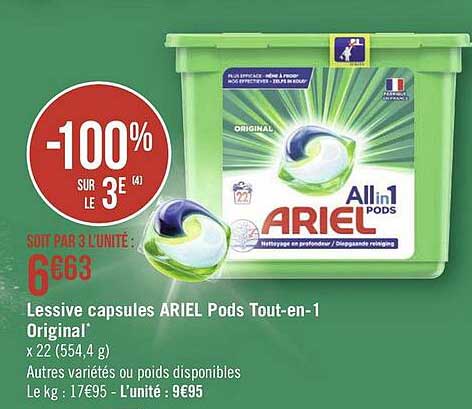 lessive capsules ariel pods tout-en-1 original