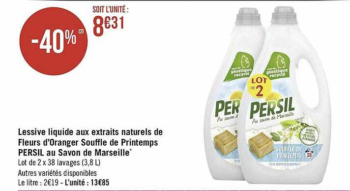 lessive liquide aux extrait naturels de fleurs d'oranger souffle de printemps persil au savon de marseille