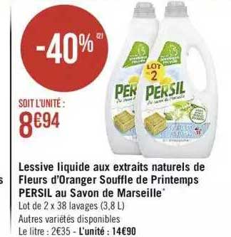 lessive liquide aux extraits naturels de fleurs d'oranger souffle de printemps persil au savon de marseille