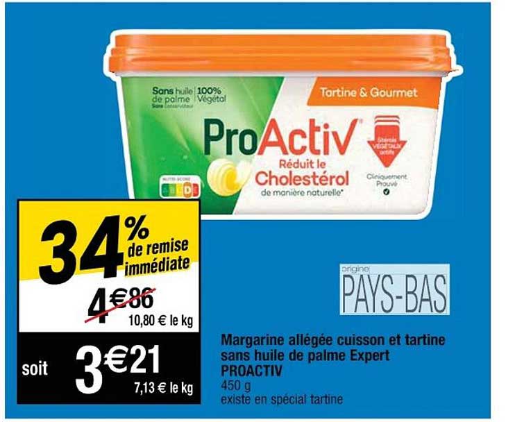 Margarine Allégée Cuisson Et Tartine Sans Huile De Palme Expert Proactiv 34% De Remise Immédiate