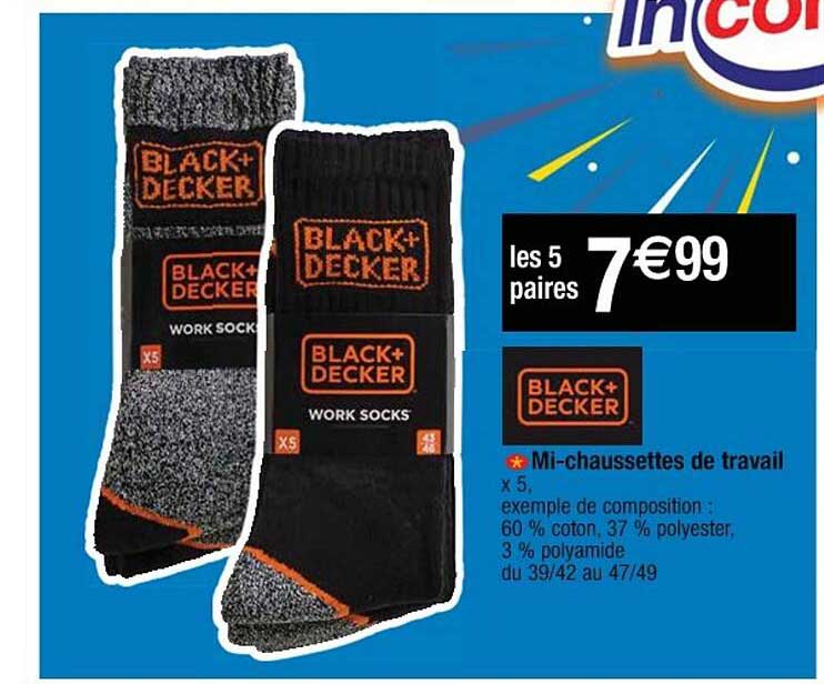 mi-chaussettes de travail black+decker