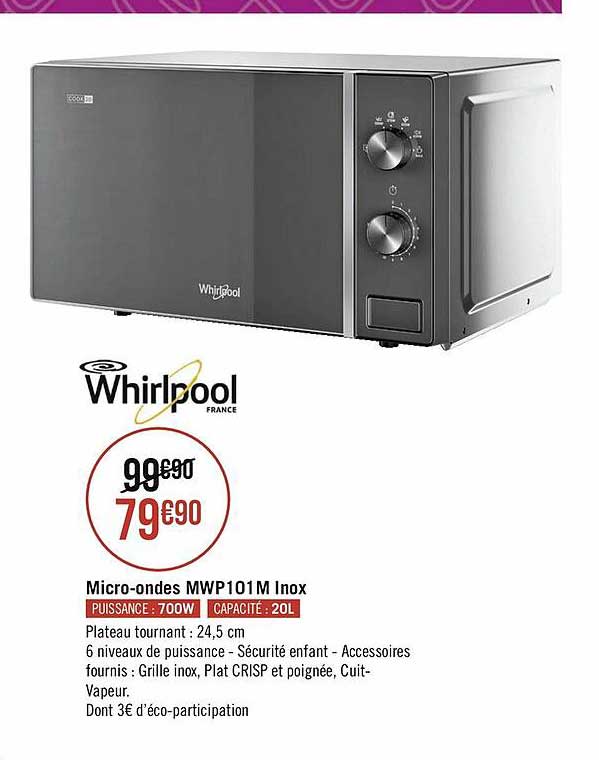 micro-ondes mwp 101m inox whirlpool
