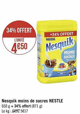 nesquik moins de sucres nestlé