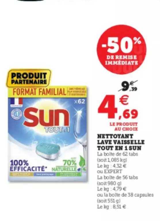 nettoyant lave vaisselle tout en 1 sun