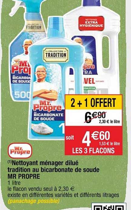 nettoyant ménager dilué tradition au bicarbonate de soude mr propre