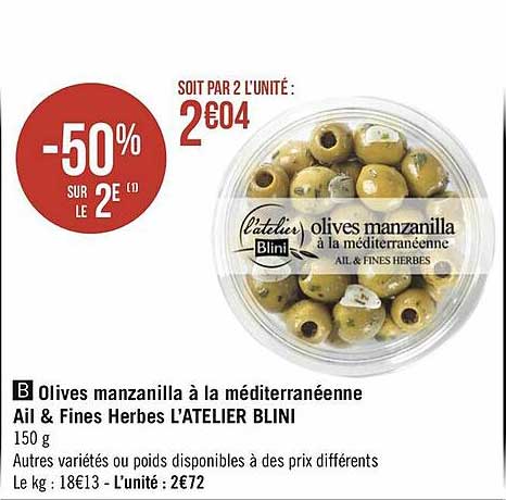 olives manzanilla à la méditerranéenne ail & fines herbes l'atelier blini