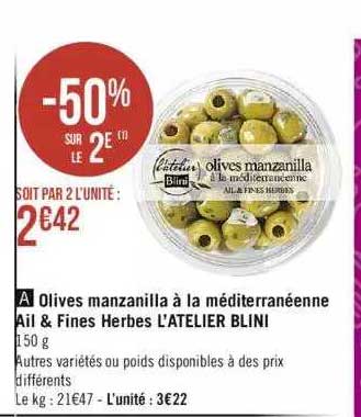 olives manzanilla à la méditerranéenne ail & fines herbes l'atelier blini