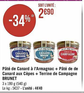pâté de canard à l'armagnac + pâté de canard aux cèpes + terrine de campagne brunet