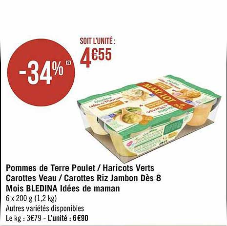 pommes de terre poulet - haricots verts carottes veau - carottes riz jambon dès 8 mois blédina idées de maman