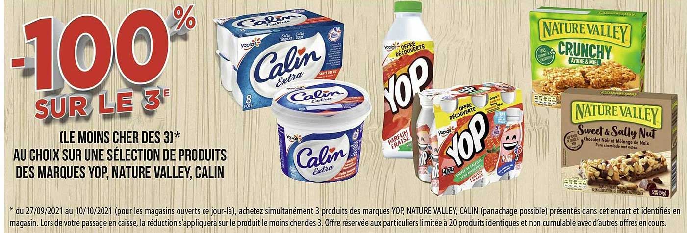 produits des marques yop, nature valley, calin