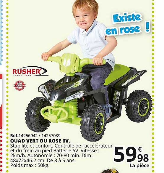 quad vert ou rose 6v rusher