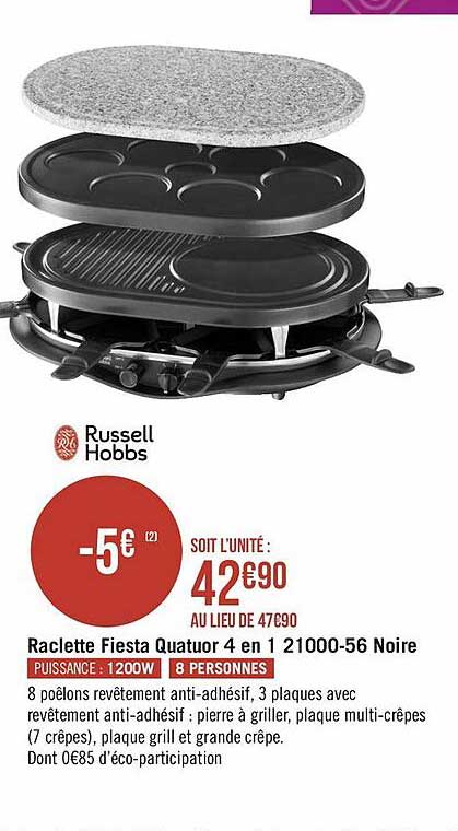 raclette fiesta quatuor 4 en 1 210000-56 noire russell hobbs