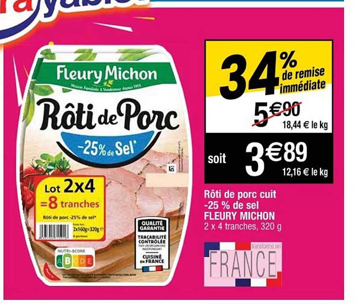 Rôti De Porc Cuit -25% De Sel Fleury Michon 34% De Remise Immédiate
