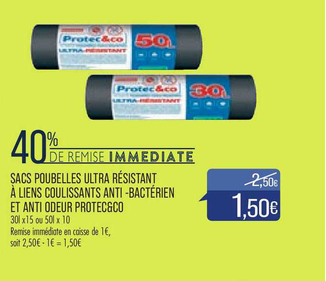 sacs poubelles ultra résistant à liens coulissants anti-bactérien et anti odeur protec & co