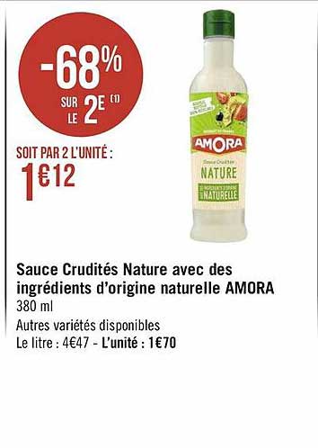 sauce crudités nature avec des ingrédidents d'origine naturelle amora