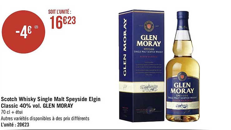 scotch whisky single malt speyside elgin classic 40% vol. glen moray