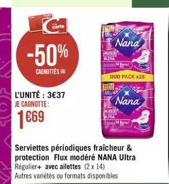 serviettes périodiques fraîcheur & protection flux modéré nana ultra