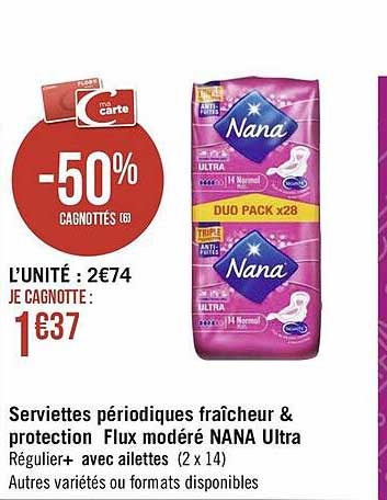 serviettes périodiques fraîcheur & protection flux modéré nana ultra