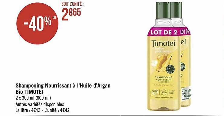 shampooing nourrissant à l'huile d'argan bio timotei