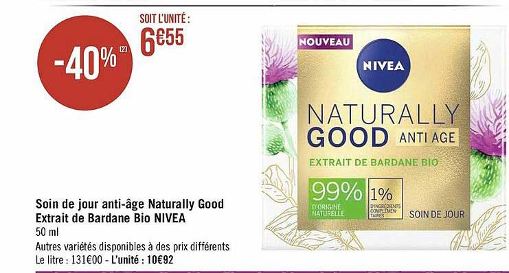 soin de jour anti-âge naturally good extrait de bardane bio nivea