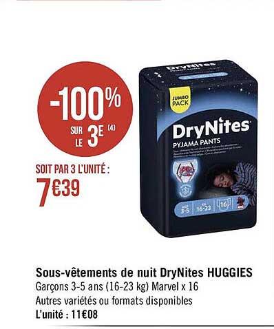 sous-vêtements de nuit drynites huggies