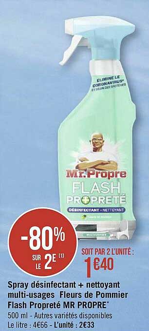 spray désinfectant + nettoyant multi-usages fleurs de pommier flash propreté mr propre