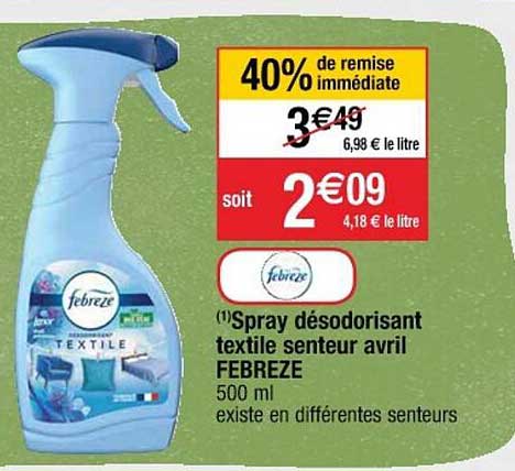spray désodorisant textile senteur avril febreze 40% de remise immédiate