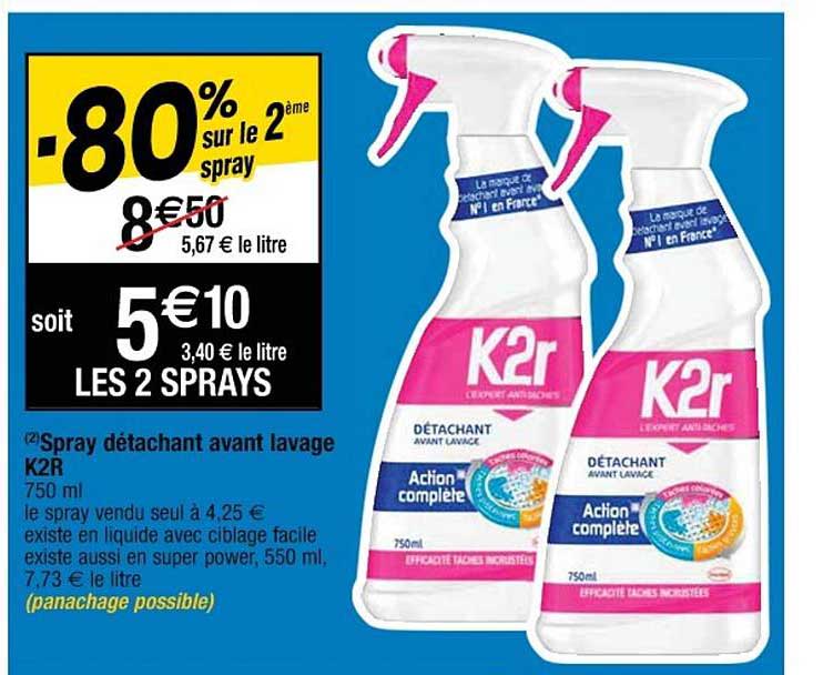 spray détachant avant lavage k2r -80% sur le 2ème spray