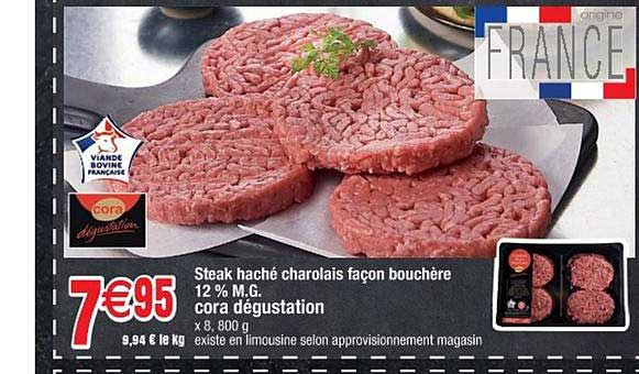 steak haché charolais façon bouchère 12% m.g. cora dégustation