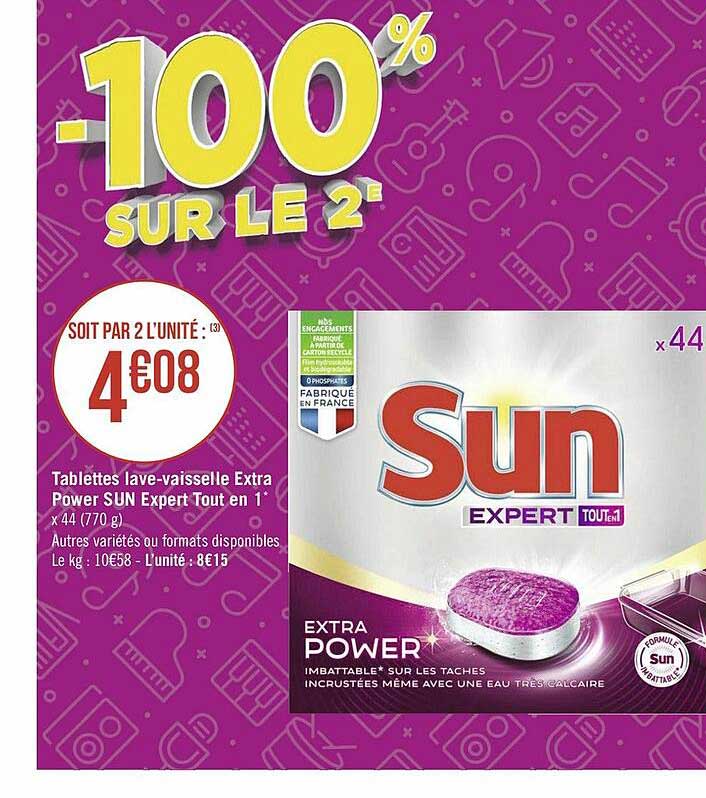 tablettes lave-vaisselle extra power sun expert tout en 1