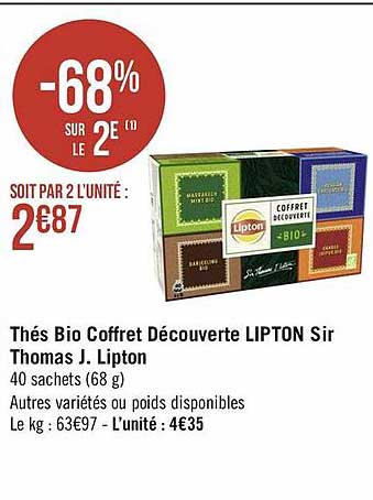 thés bio coffret découverte lipton sir thomas j. lipton