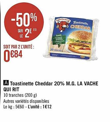 toastinette cheddar 20% m.g. la vache qui rit