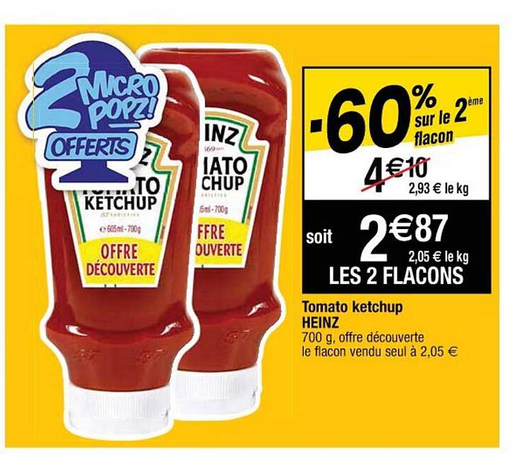 tomato ketchup heinz -60% sur le 2ème flacon