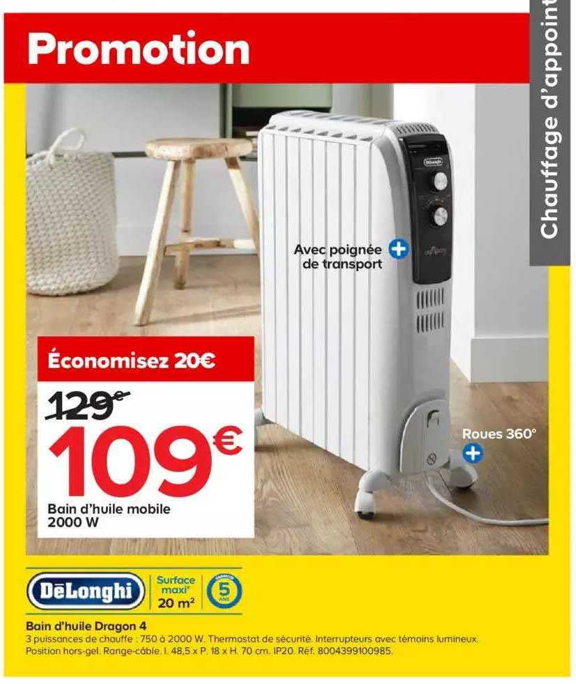bain d'huile mobile 2000w dragon 4 dëlonghi