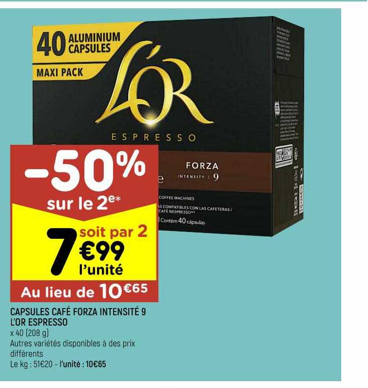 Capsules Café Forza Intensité 9 L'or Espresso