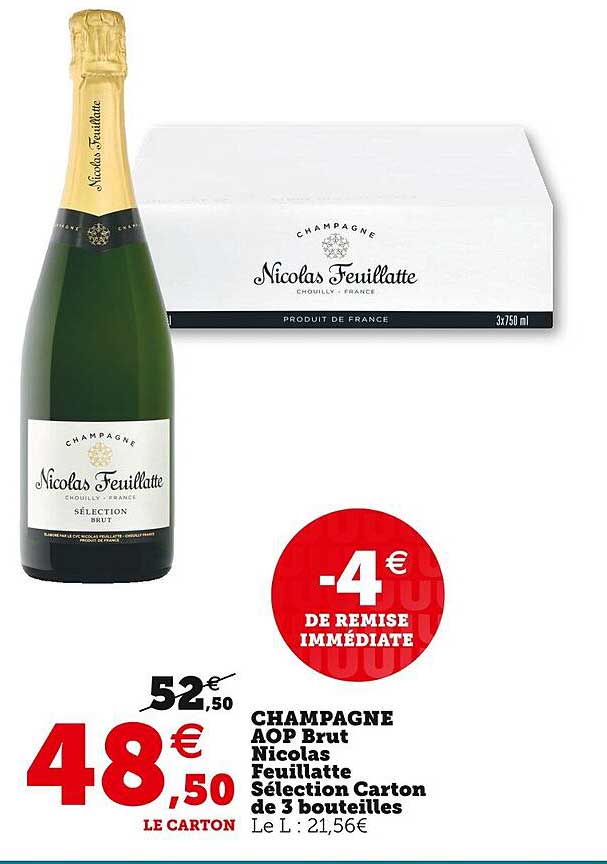 champagne aop brut nicolas feuillatte sélection carton de 3 bouteilles