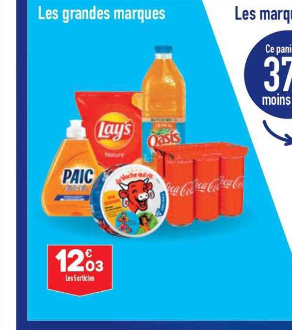 les grandes marques paic, lays, oasis, la vache qui rit, coca cola
