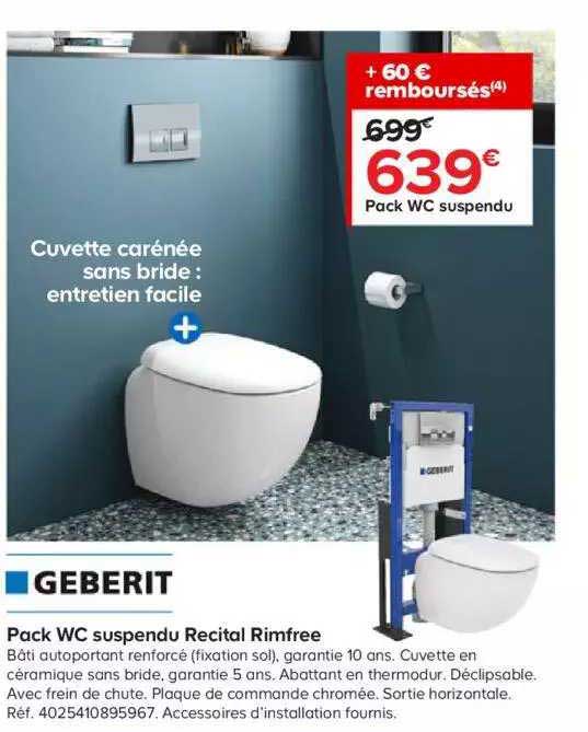 pack wc suspendu recital rimfree geberit