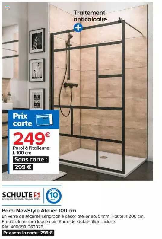 paroi newstyle atelier 100 cm schulte