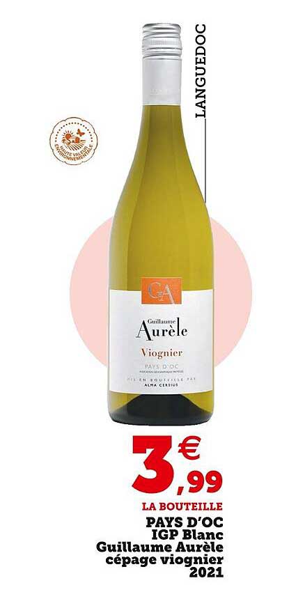 pays d'oc igp blanc guillaume aurèle cépage viognier 2021