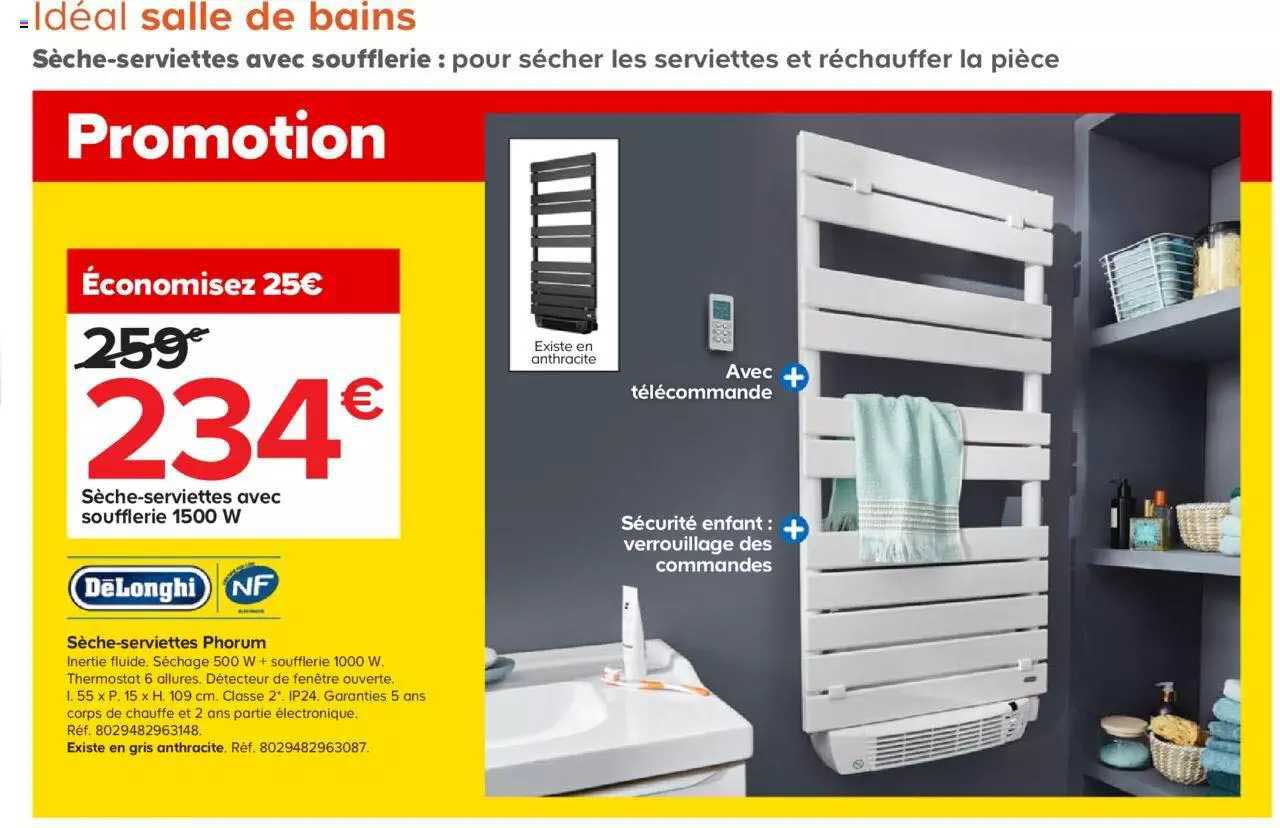 sèche-serviettes avec soufflerie 1500w pharum dëlonghi