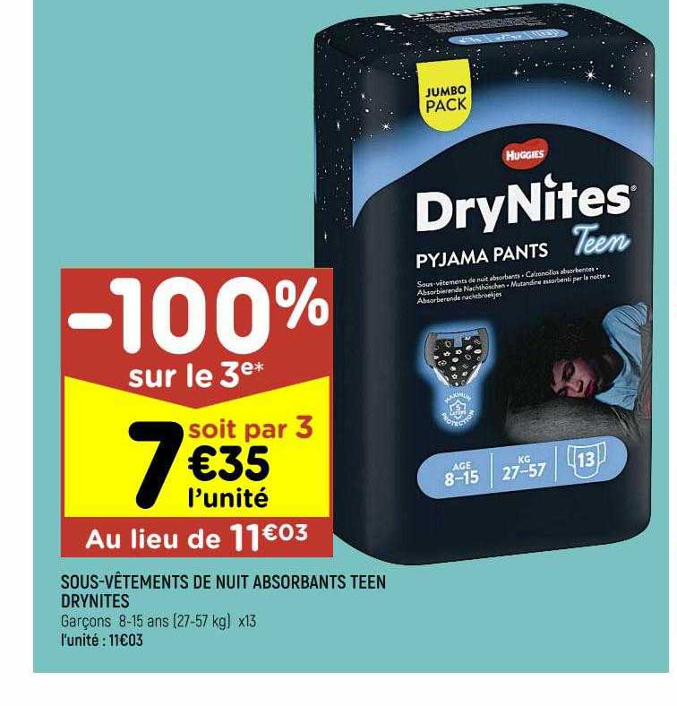 sous-vêtements de nuit absorbants teen drynites