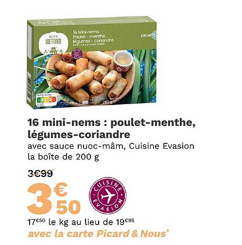 16 mini-nems : poulet-menthe, légumes-coriandre