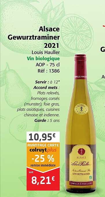 alsace gewurztraminer 2021 louis hauller vin biologique aop