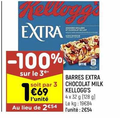barres extra chocolat milk kellogg's