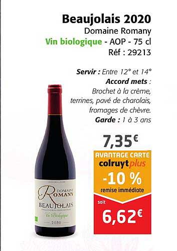Beaujolais 2020 Domaine Romany Vin Biologique - Aop