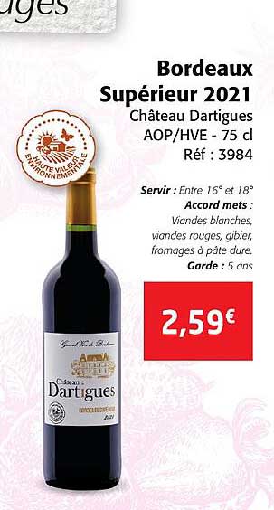 bordeaux supérieur 2021 château dartigues aop-hve