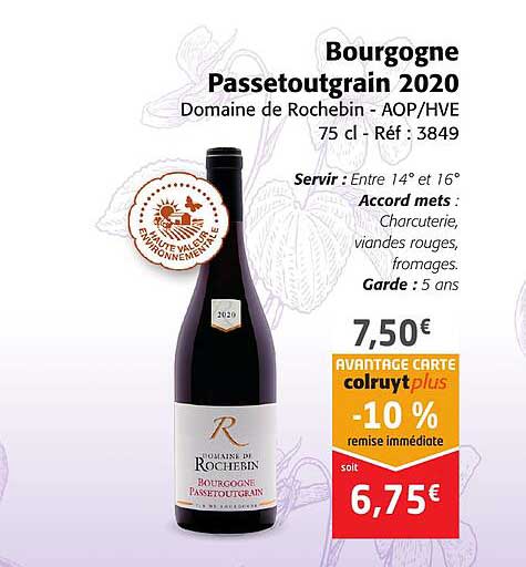 bourgogne passetoutgrain 2020 domaine de rochebin - aop-hve